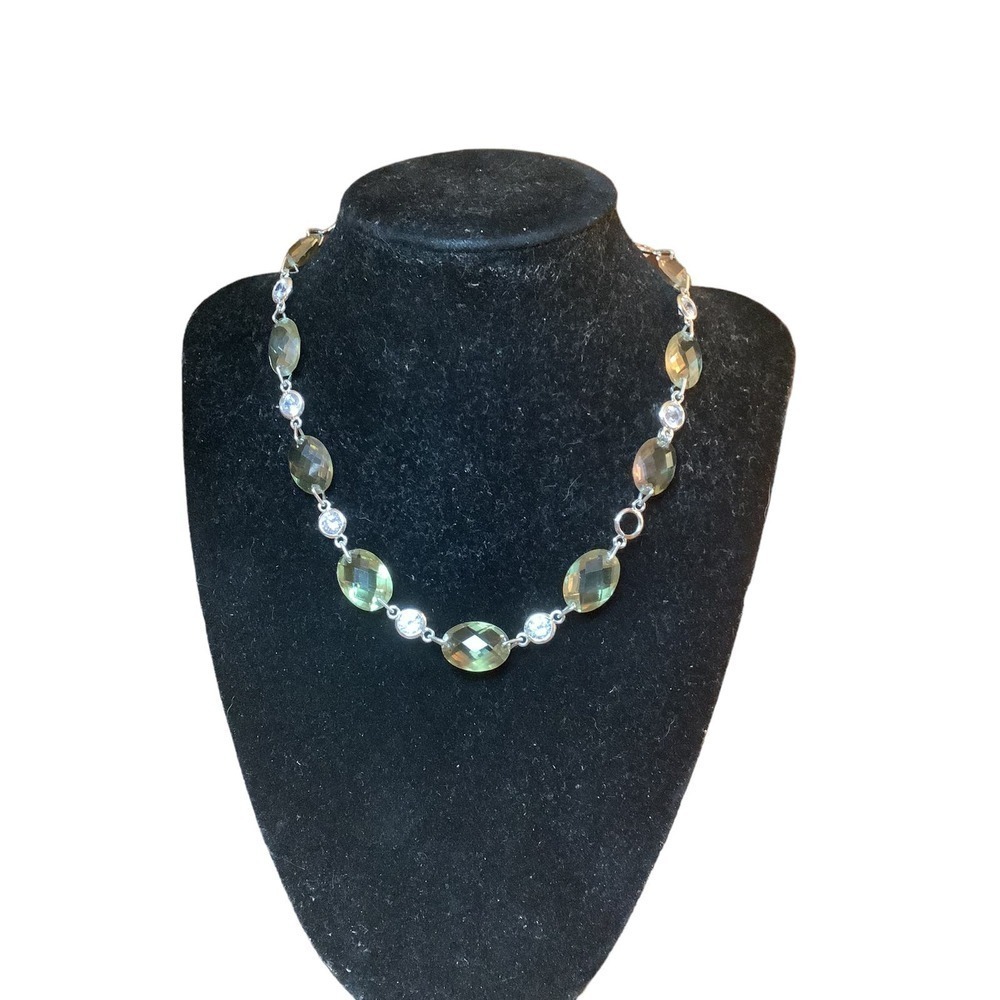 Vintage Anne Klein Silver Tone Bead Faceted Necklace